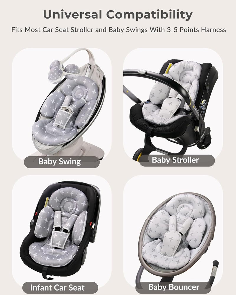 Sweetwavet Infant Insert Compatible with 4moms Mamaroo Swing and Infant Carseat, Including 3 Replacement Balls, Reversible Newborn Insert for Baby Swing, Stroller, Bouncer, Soft Fabric - Gray - Image 3